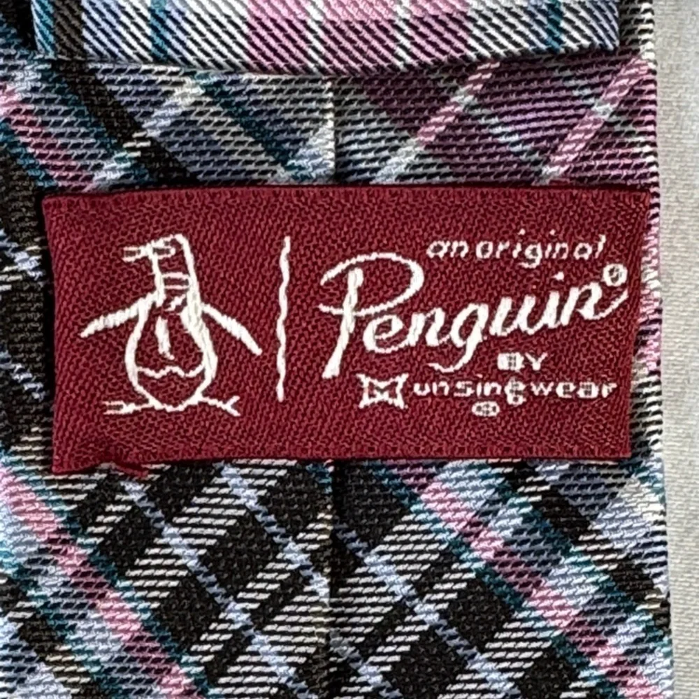 Original Penguin Plaid Tie - Brown, Pink, and Gray. Silk.